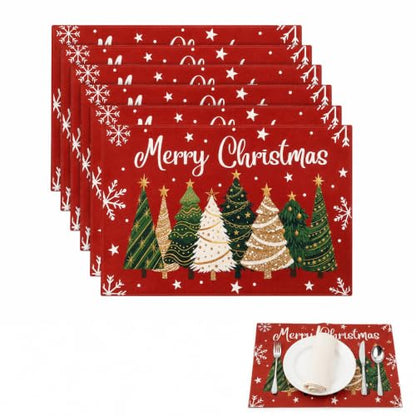 Christmas Placemats Set of 6, 15.5x10 Inch Washable Holiday Table Decor