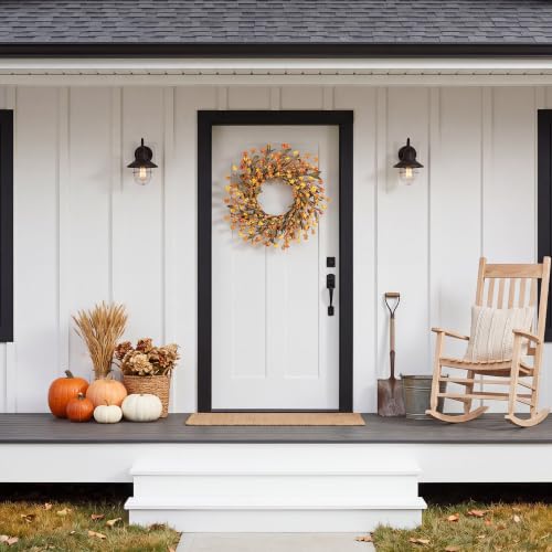 Fall Wreath for Front Door - 24 Inch Handmade Autumn Floral Wreath - Orange Variation
