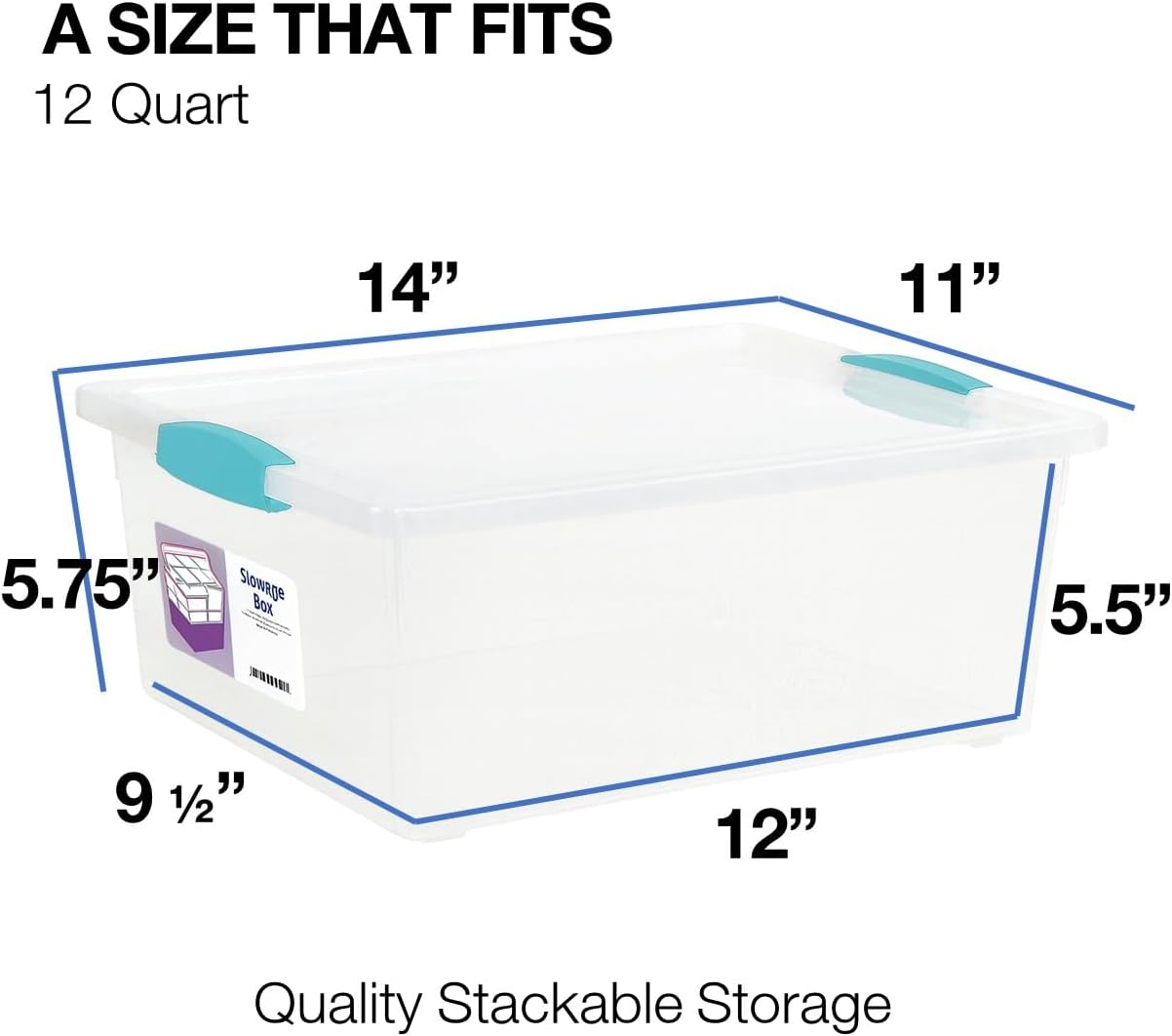 Tribello Plastic Storage Containers - Clear 12 Qt with Lids | 2 Pack Made in USA (Deep - 14 x 11 x 6)