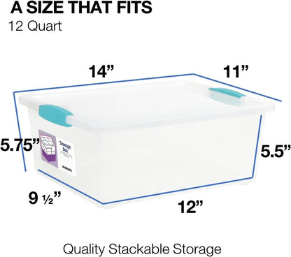 Tribello Plastic Storage Containers - Clear 12 Qt with Lids | 2 Pack Made in USA (Deep - 14 x 11 x 6)