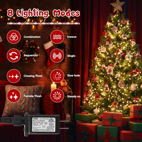 Outdoor Waterproof Christmas Tree Lights 2000 LEDs 66FT Warm White - Twinkle & Firecracker Effect, 8 Modes