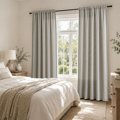 Greige Semi Sheer Linen Curtains Pack of 2 - 52W x 84L Inches for Living Room