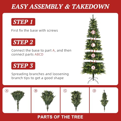 Uten 7.5ft Slim Christmas Tree with 800 Branch Tips, Foldable Metal Stand, Easy Assembly - Green, Variation of THIS listing