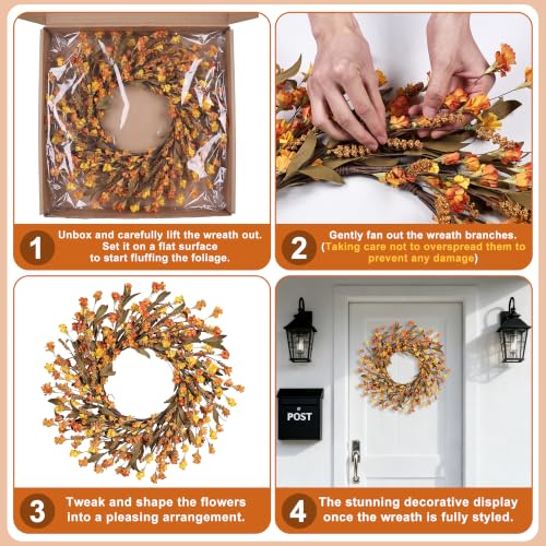 Fall Wreath for Front Door - 24 Inch Handmade Autumn Floral Wreath - Orange Variation