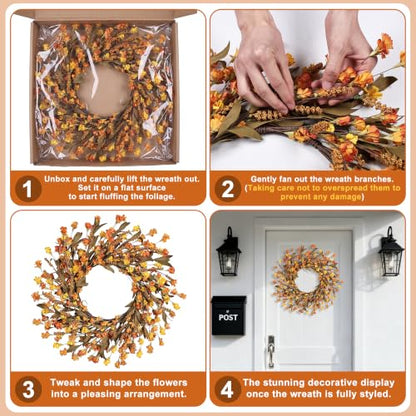 Fall Wreath for Front Door - 24 Inch Handmade Autumn Floral Wreath - Orange Variation