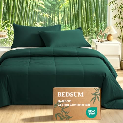 Twin Cooling Comforter Set - Green Rayon Bamboo Blend Lightweight Bedding