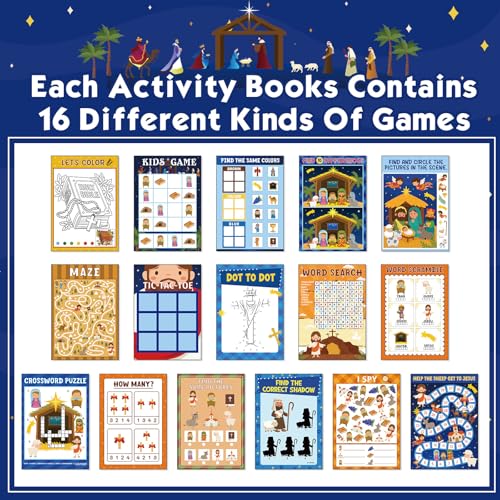 Nativity Activity Books for Kids - 24 Mini Coloring & Game Set - Variation of 24 / Nativity