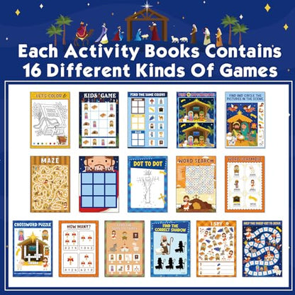 Nativity Activity Books for Kids - 24 Mini Coloring & Game Set - Variation of 24 / Nativity