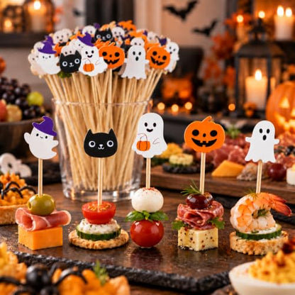 Halloween Toothpicks with Pumpkin Ghost Design - 100pcs Cocktail & Food Decor