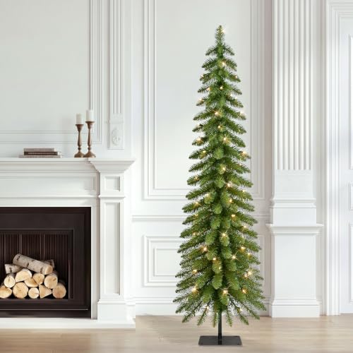 7ft Pre-Lit Artificial Christmas Tree with Clear Lights - Alpine Slim Design