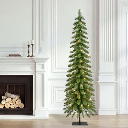 7ft Pre-Lit Artificial Christmas Tree with Clear Lights - Alpine Slim Design