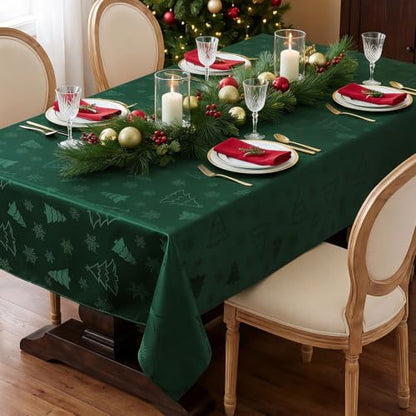 NOVILYS Green Christmas Jacquard Rectangle Tablecloth 60 x 84 Inches - Festive Holiday Decor