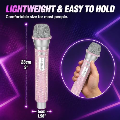Rose Gold Rhinestone Microphone Prop, Sparkly Bling Fake Microphone for Performers
