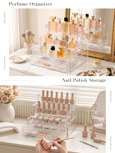 Clear Makeup Organizer with 3-Tier & Drawer for Vanity, Perfume Display Stand - Variation of This Listing