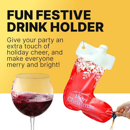 Holiday Stocking Wine Dispenser Bag 2.0 - Festive Drink Holder - Red/White - Variation 1