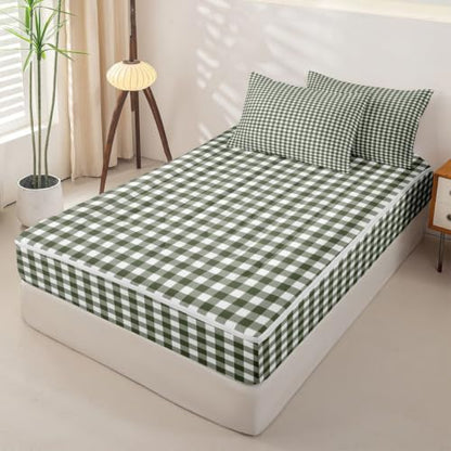 Feelyou Sage Green Gingham Zipper Bedding Set - Twin Size