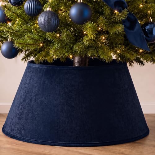 Navy Blue Velvet Christmas Tree Collar - 24 Inch Tree Base Cover - Skylety