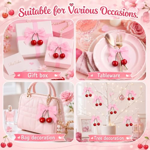 Cherry Party Decorations Set with Pink Bow Garlands for Birthday Baby Shower Wedding
