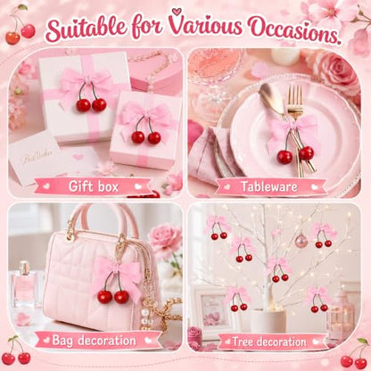 Cherry Party Decorations Set with Pink Bow Garlands for Birthday Baby Shower Wedding