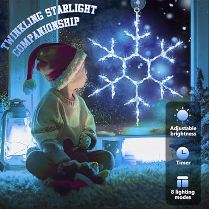 Blue Christmas Window Snowflake Lights - 8 Pcs with Remote Control
