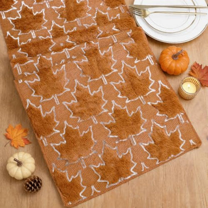 Maple Leaf Faux Fur Table Runner 13x72 Inch Fall Thanksgiving Decor - QueenDream