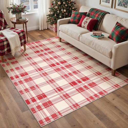 Christmas Red Plaid 4x6 Area Rug - Rectangular Holiday Decor