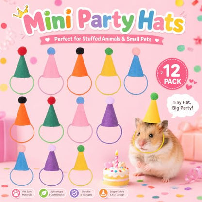12 Pcs Mini Party Hats for Stuffed Animals Cake Toppers Tiny Birthday Decor