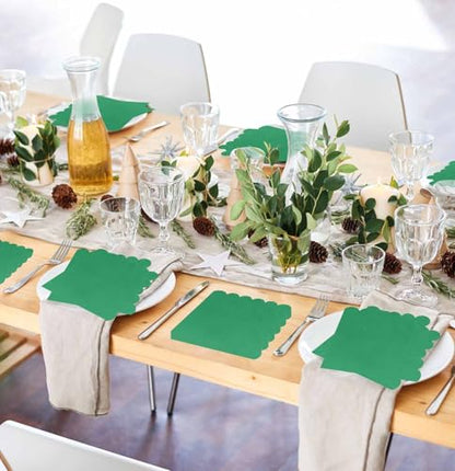 50 Pieces Green 3-Ply Disposable Cocktail Napkins - Scalloped, 5x5 Inches