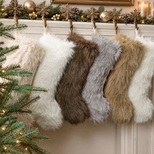 Luxury Plush Holiday Stockings Set of 6 - 18 Inch Christmas Home Decor