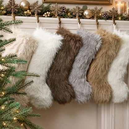Luxury Plush Holiday Stockings Set of 6 - 18 Inch Christmas Home Decor