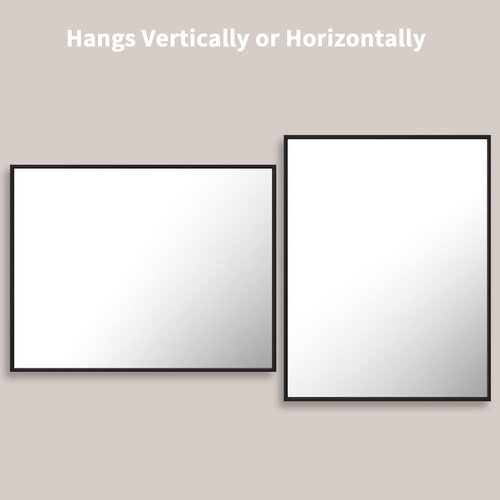 LOAAO Black Rectangle Bathroom Mirror - 28"X36" Matte Black Aluminum Frame, Tempered Glass, Versatile Hanging Options