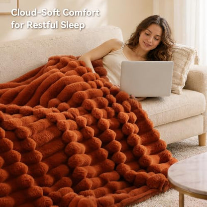 Burnt Orange Faux Rabbit Fur Throw Blanket 50x60 Fluffy Cozy Plush