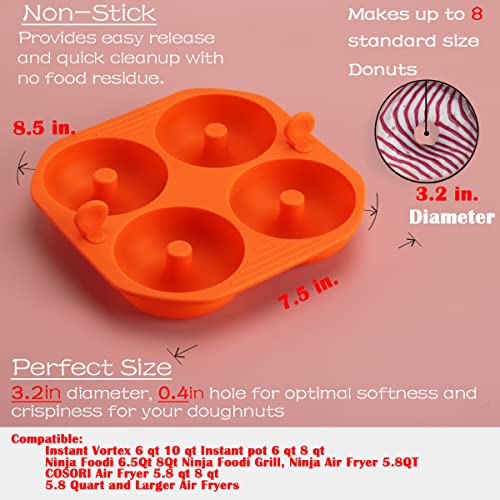 Kispog Silicone Donut Pan for Baking Orange - 2 pcs Nonstick Donut/Bagel Molds 4 Cavity 3.2 inch. Air Fryer Accessories Compatible with Instant Vortex Ninja Foodi