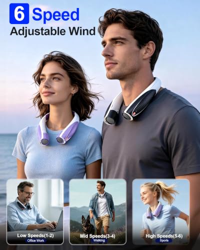 Black White Portable Neck Fan, Rechargeable Personal Cooling Fan with 20H Runtime