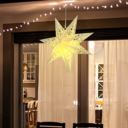 Kingdder Paper Star Lantern with Light - Warm Yellow Christmas Decor, 1 Pc
