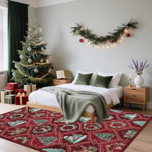 Christmas Rug Red 5x7 Area Rug for Living Room Vintage Holiday Carpet - GarveeHome