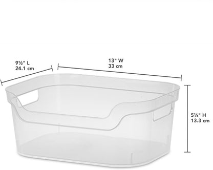Sterilite Medium Open Scoop Front Storage Bin - Clear 5.25x9.5x13 In | 8 Pack with Comfortable Carry Handles