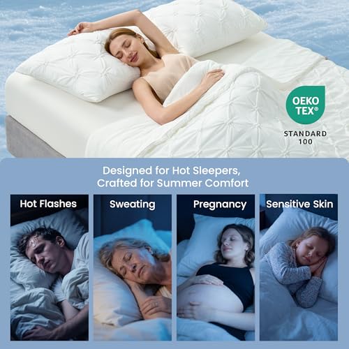 King Size Pearl White Cooling Comforter Set with Pintuck Design - Amélie Home