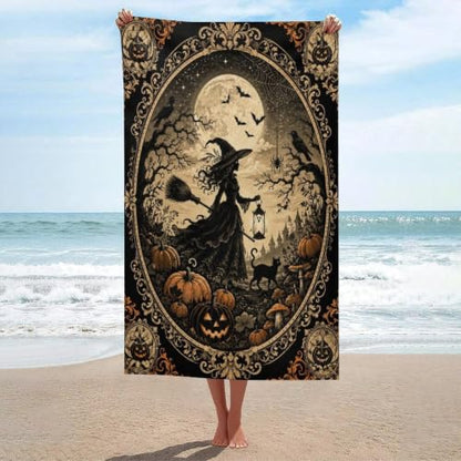 Halloween Witch Moonlight Pumpkin Oversized Beach Towel 51x31 Inch - Soft Quick Dry Bath & Pool Towel - Travel Gym Use