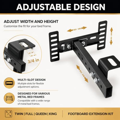 Adjustable Metal Bed Frame Headboard & Footboard Bracket Kit - Rust-Resistant Steel