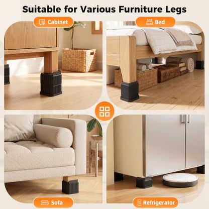 3.7 Inch Bed Risers - Black Adjustable Furniture Risers for Heavy Loads