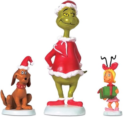 Department 56 Grinch Village Figurine Set - 3pc Grinch, Max & Cindy Lou-Who | Colorful Home Decor