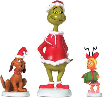Department 56 Grinch Village Figurine Set - 3pc Grinch, Max & Cindy Lou-Who | Colorful Home Decor
