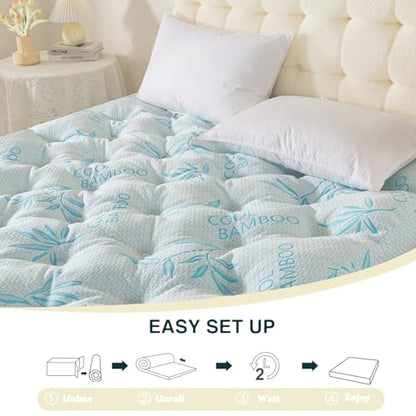 Blue 5 Inch Mattress Topper Twin Size - 2100 GSM Pillow Top Comfort