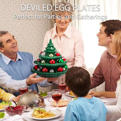 Christmas Tree Shaped Deviled Egg Tray - Green, Holds 26 Eggs, 4 Tiers