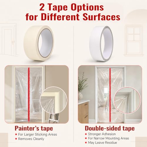 Clear Zipper Door Dust Barrier Kit with Painter's Tape & Double-Side Tape - Reusable