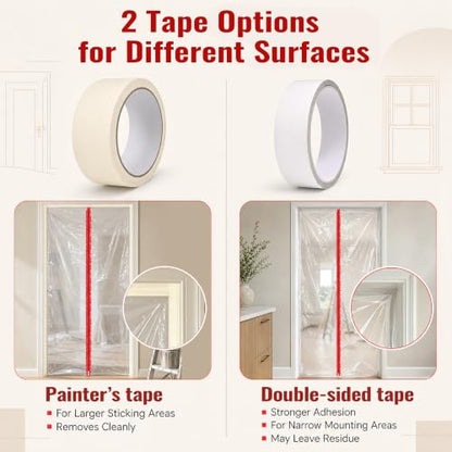 Clear Zipper Door Dust Barrier Kit with Painter's Tape & Double-Side Tape - Reusable