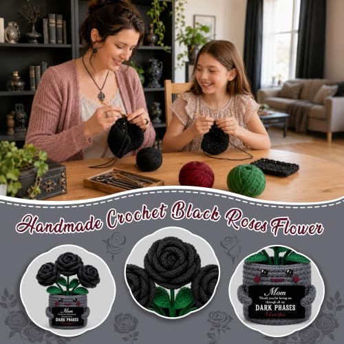 Crochet Black Rose Gift Basket for Mom - Halloween, Birthday, Mom Variation