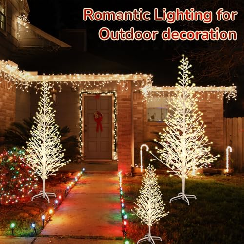 Rossesay 3 Pack Lighted White Birch Trees - 4ft, 5ft, 6ft Christmas Decor with LED Lights