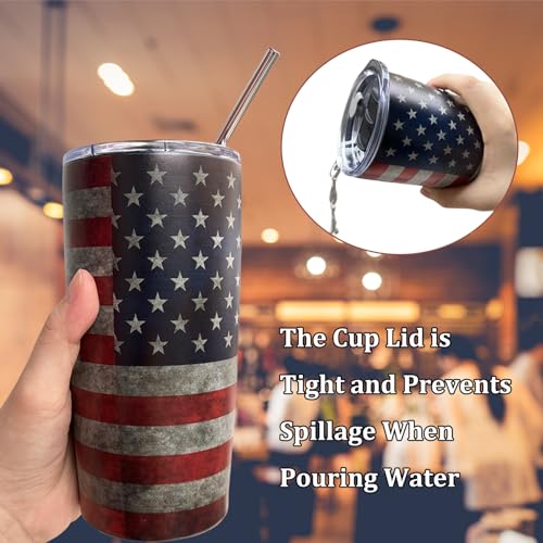 DENNSHH 4th of July Decorations American Flag Independence Day Patriotic Decor Stainless Steel Insulated Tumblers, Memorial Day, Veterans Day, Presidents Election Day Cup Gifts, 20Oz